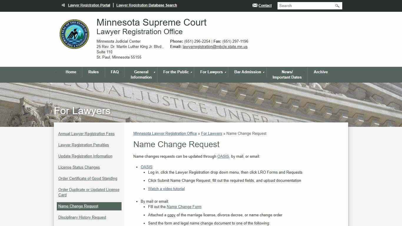 Minnesota Lawyer Registration Office | » Name Change Request